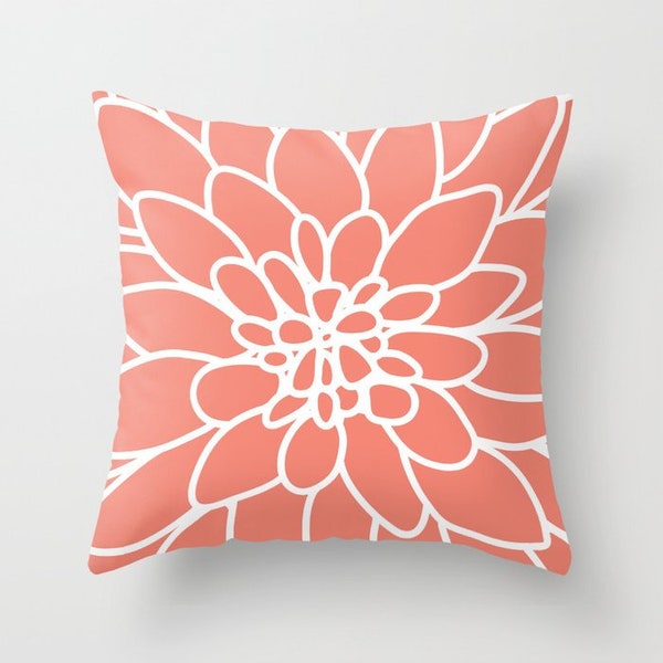 Dahlia Flower Pillow with insert - Coral Flower Pillow - Accent Flower Pillow - Modern Flower Pillow - Designer Home Decor -