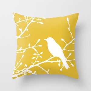 Bird on Branch Pillow  - Yellow Bird Pillow  - Modern Home Decor - By Aldari Home