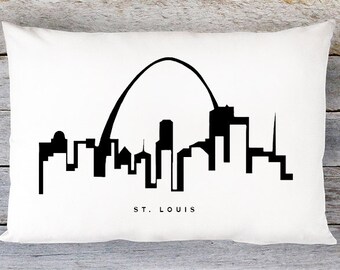 St Louis Skyline Pillow  - St Louis Skyline Throw Pillow  - Modern Black and White Lumbar Pillow - By Aldari Home