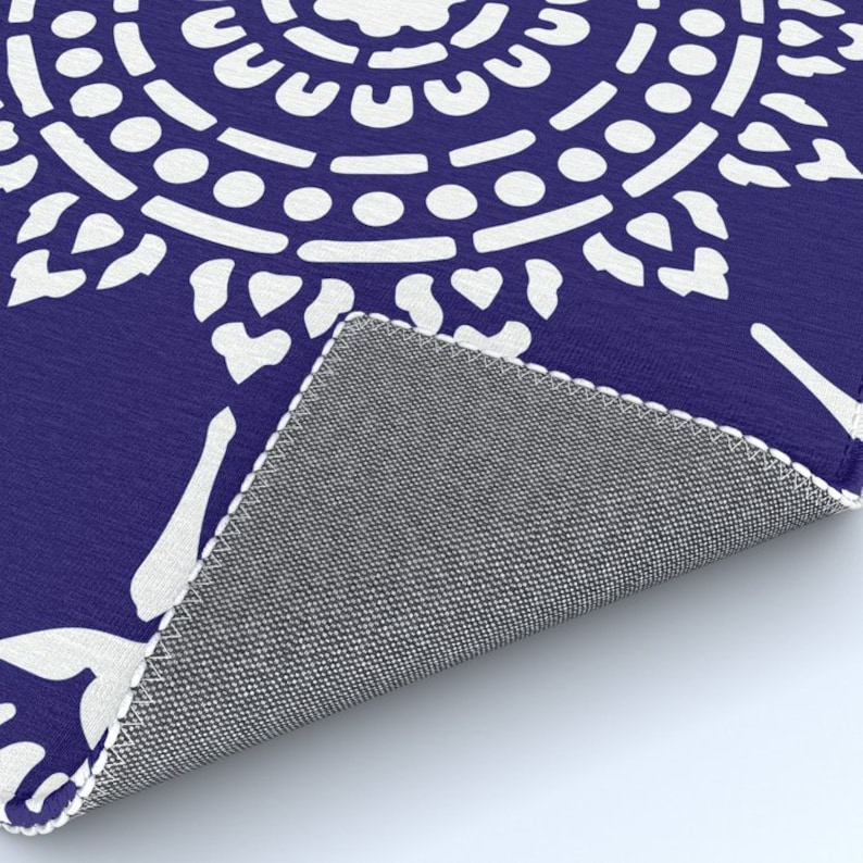 Navy Blue Medallion Area Rug Modern Mandala Area Rug Navy Etsy