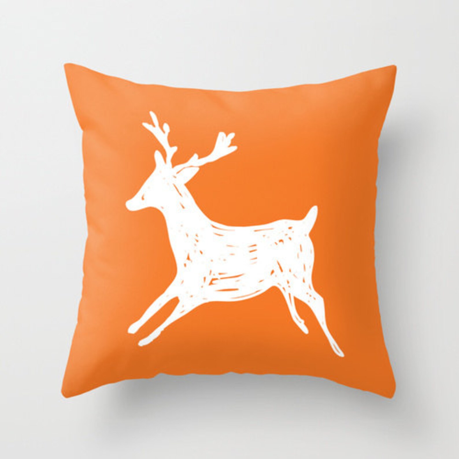 Deer Pillow Cover Orange and White Deer Decorative Pillow Etsy
