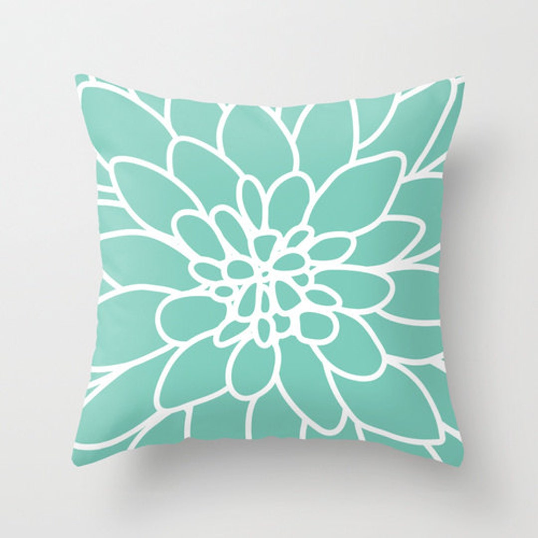 Dahlia Pillow Mint Green Modern Flower Accent Pillow Etsy