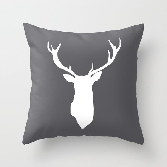 Deer Antlers Throw Pillow Dark Grey Farmhouse Easter Watercolor Deer Pillow