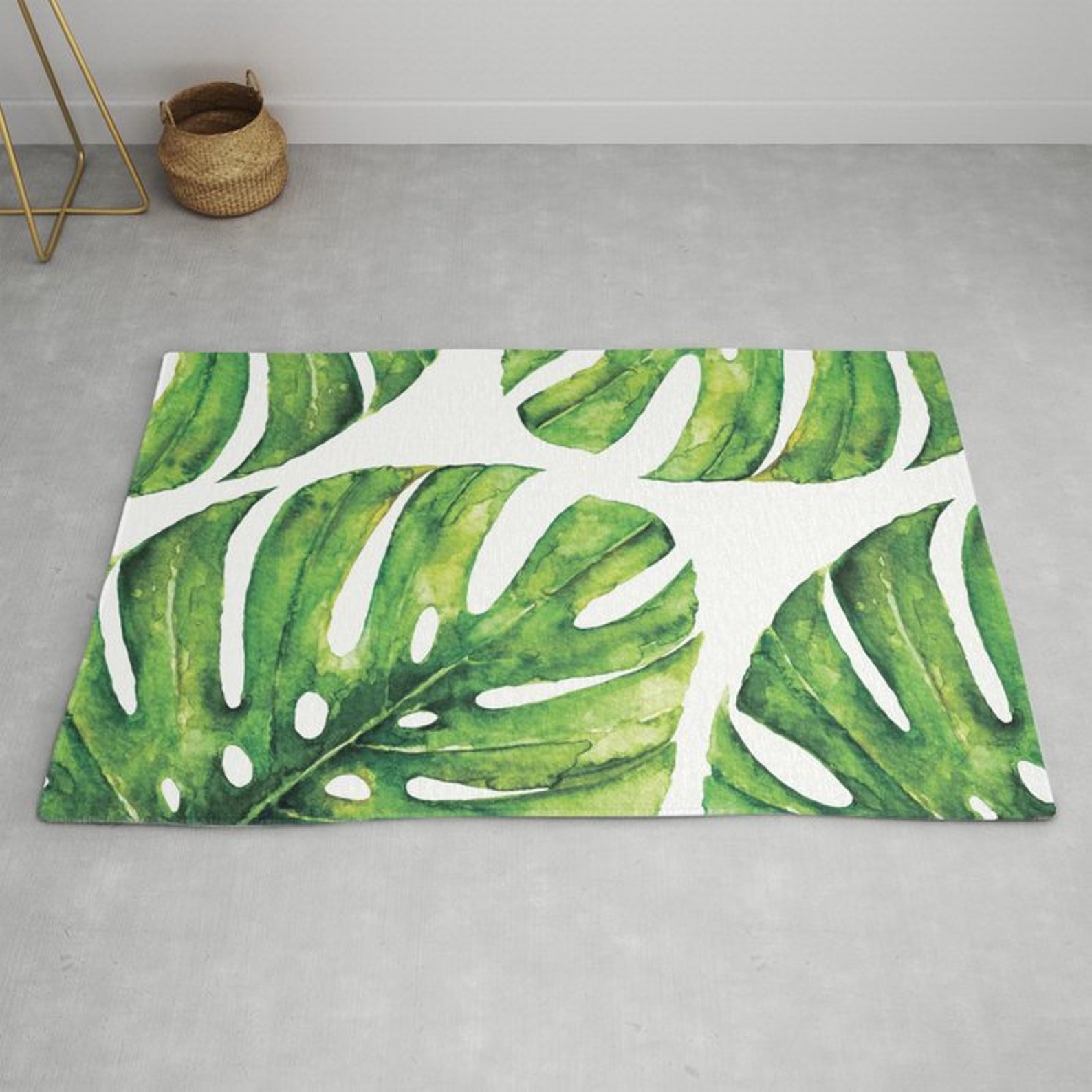 Monstera Leaf Area Rug Leaf Rug Green and White Area Rug Etsy
