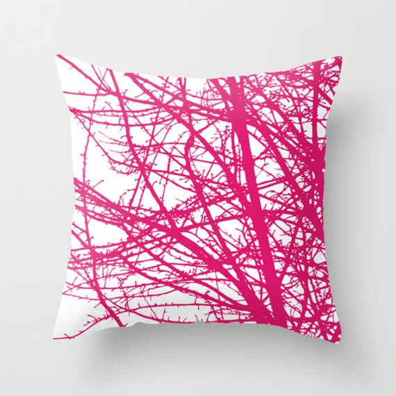 Pink Tree Branches Pillow Cover // Fuchsia Magenta Pink Pillow