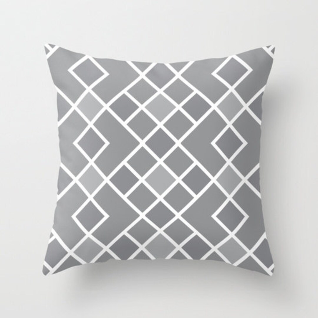 Geometric Diamond Pattern Pillow Slate Grey Pillow Mid Century Decor Geometric Throw Pillow