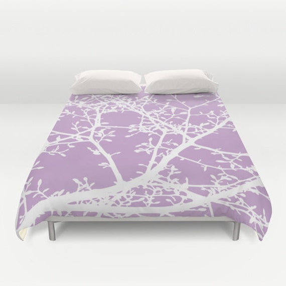 Magnolia Tree Branches Duvet Cover Lavender Purple And White Image 0