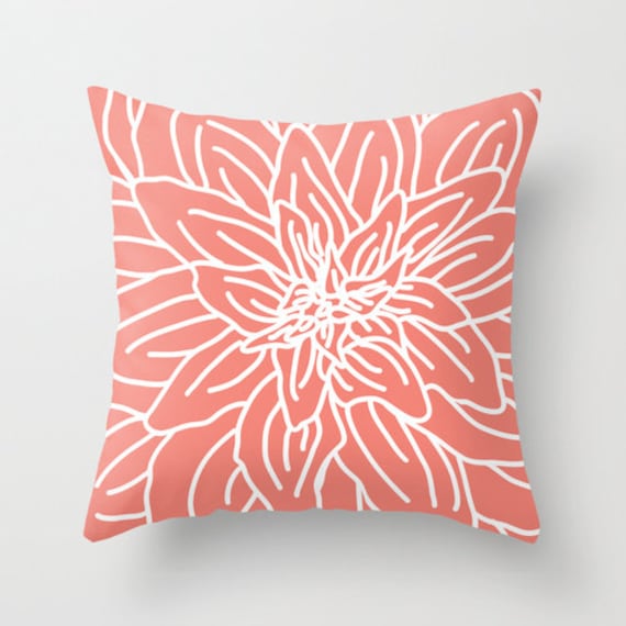 Modern Flower Pillow With Insert Coral And White Pillow Etsy