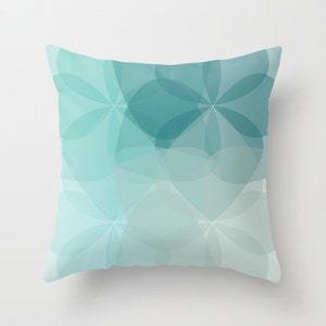 Geometric Flower Pillow  - Teal Turquoise Blue - Abstract Flower Throw Pillow - Accent Pillow - Mid Century Home Decor - By Aldari Home