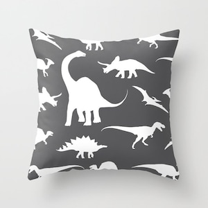 Dinosaurs Pillow Cover Dinosaurs Decor Grey Pillow Cover Etsy