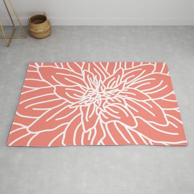 Coral Abstract Flower Area Rug Modern Flower Rug Coral and Etsy