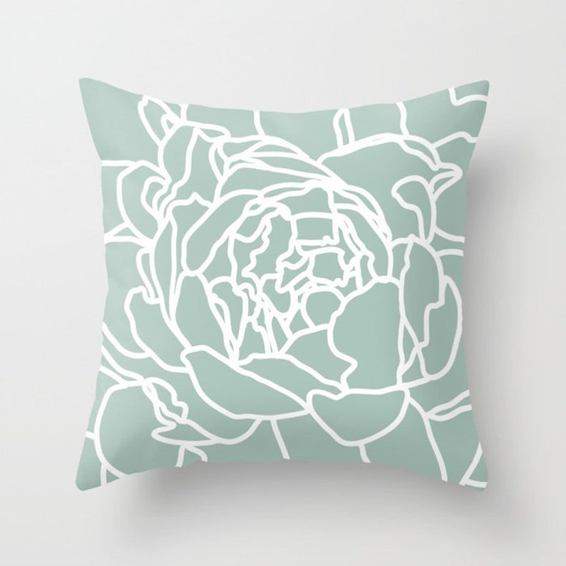 Modern Flower Pillow Sage Green Decorative Pillow Etsy
