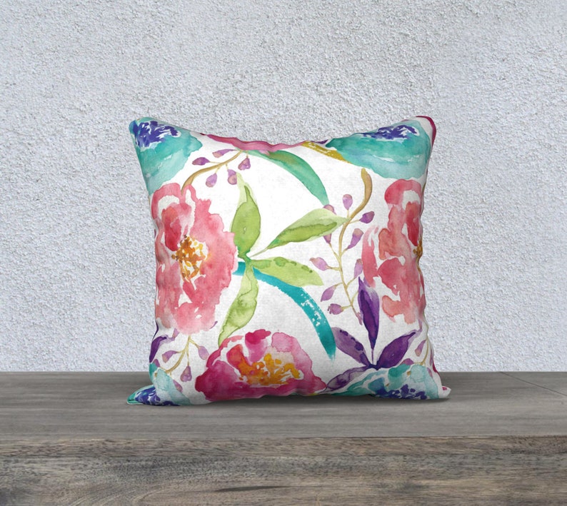 Floral Pillow Cover Peach Pink Blue Pillow Cover Modern Decor Modern Flowers Cushion Cover Decorative Pillow