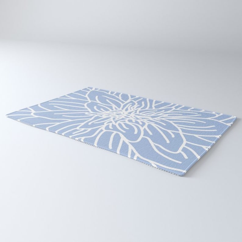 Blue Abstract Flower Area Rug Modern Flower Rug Blue and Etsy