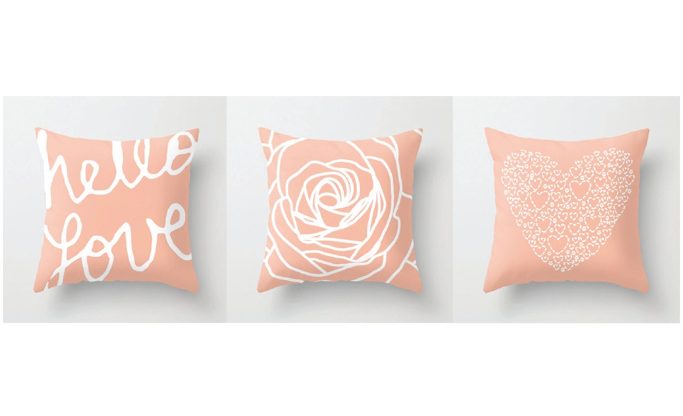 Throw Pillow Set of 3 Peach Throw Pillows Peach Decor Rose