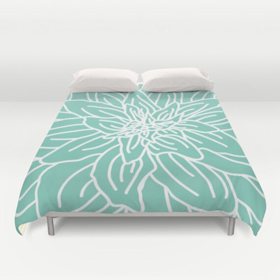 Modern Flower Duvet Cover Mint Green Queen Size Duvet Etsy