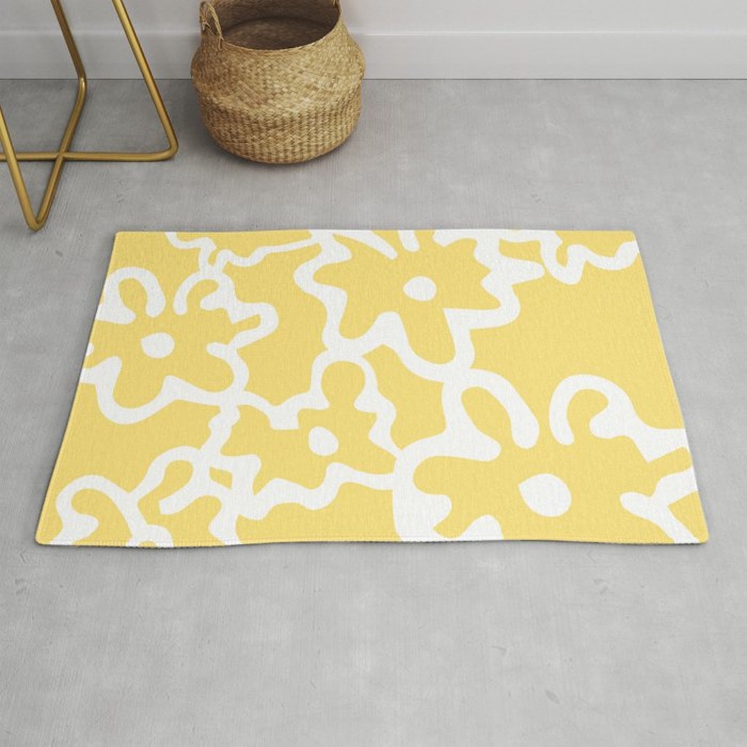 Yellow Floral Area Rug Modern Flowers Print Yellow and Etsy