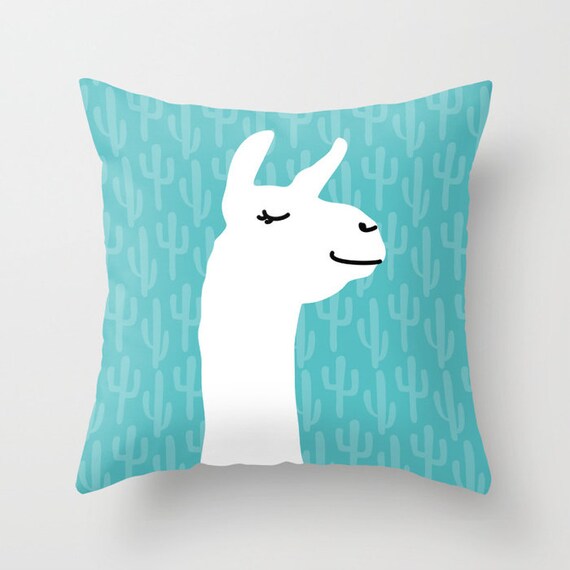 Llama Pillow Llama Cushion Llama Decor Blue Throw Pillow Etsy