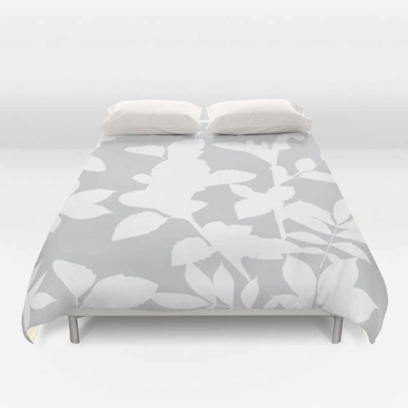 Grey Duvet Cover Grey And White Botanical Duvet Cover Grey Etsy