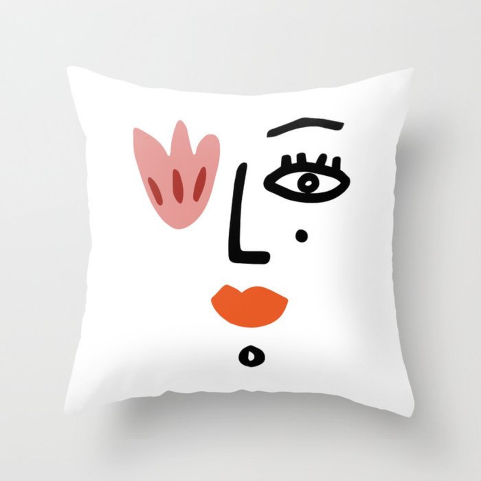 Decorative Abstract Face Pillow 18x18 Modern Accent Cushion Etsy