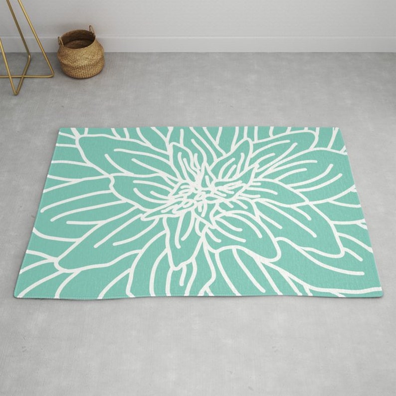 Mint Green Abstract Flower Area Rug Modern Flower Rug Etsy