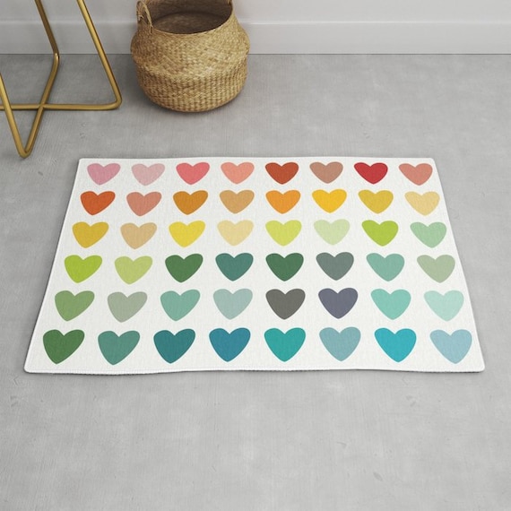 Hearts Area Rug Color Hearts Rug Rainbow Hearts Rug Nursery Etsy