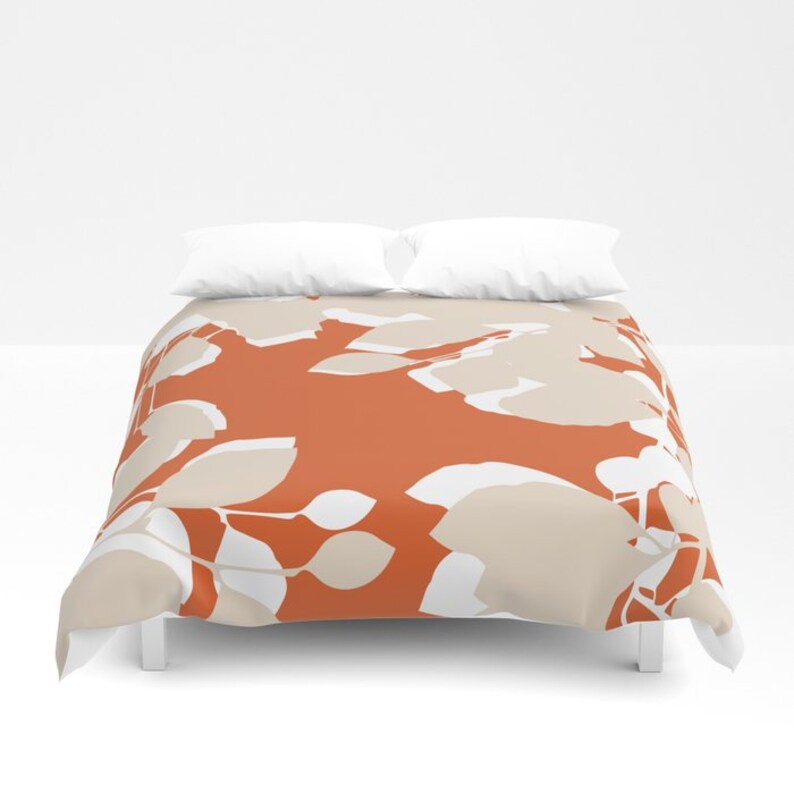 Leaf Duvet Cover Orange Duvet Cover Botanical Bedding Etsy