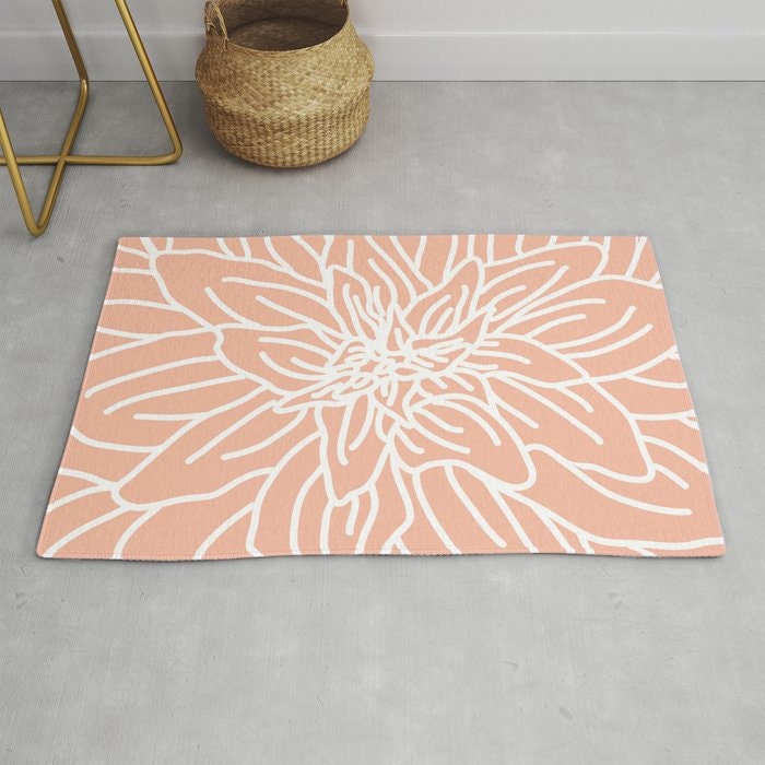 Peach Area Rug Abstract Flower Area Rug Modern Flower Rug Etsy