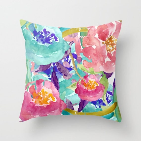 teal floral cushions