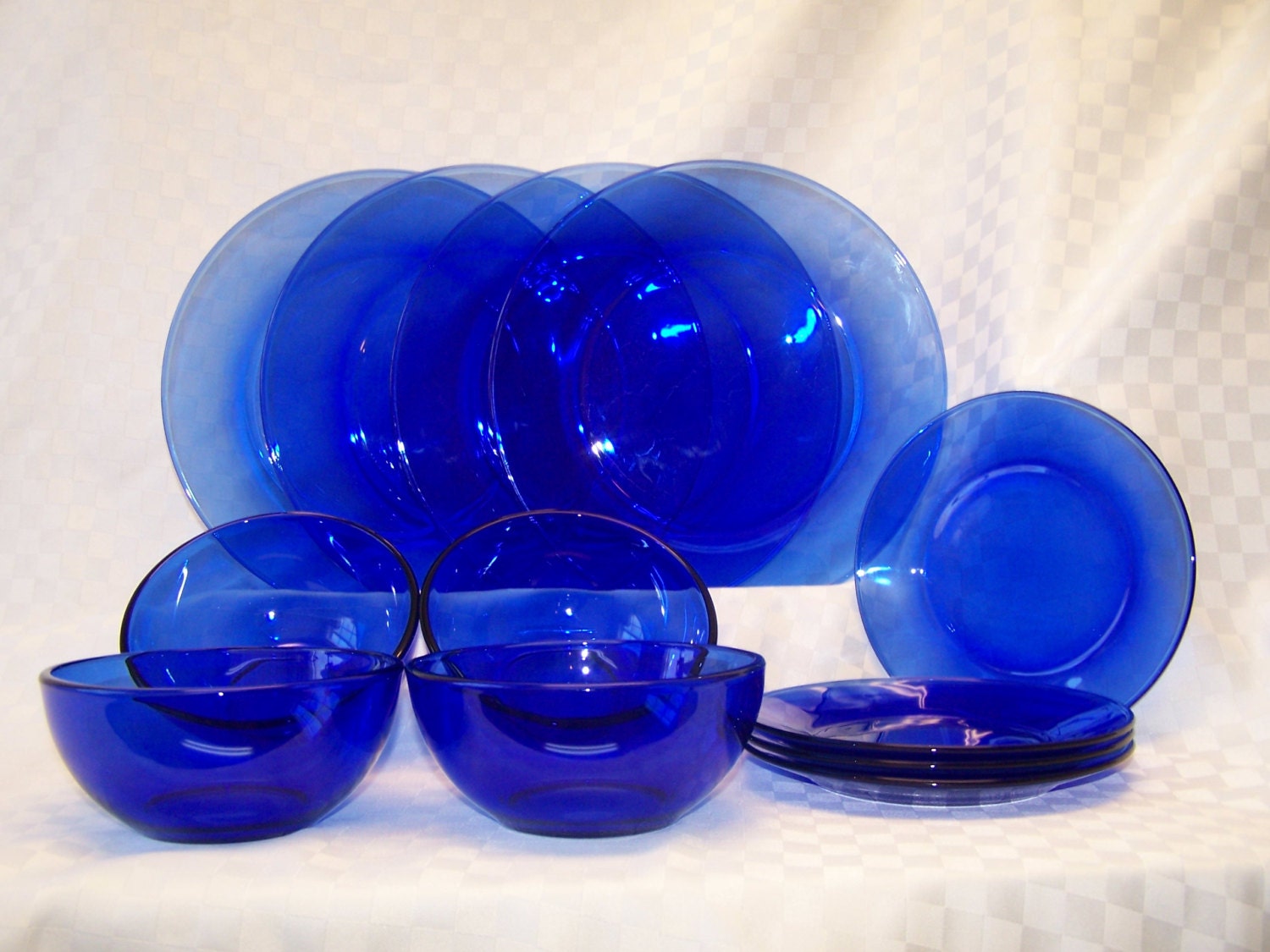 Vintage Cobalt Blue Glass Dinnerware Set Etsy