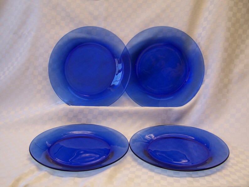 Vintage cobalt blue glass dinnerware set etsy
