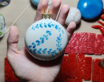 Ceramic Christmas Ball. Blue Branch