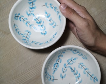 Ceramic bowl 12cm diam. Blue twig