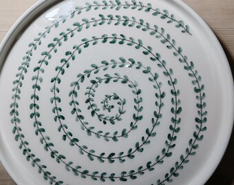 Ceramic plate - High edge Green sprig