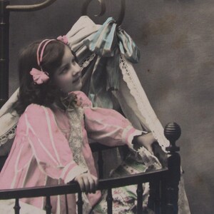 Lovely little girl who would like to get a doll for Christmas, vintage postcard girls, old postcard, antique postcard children