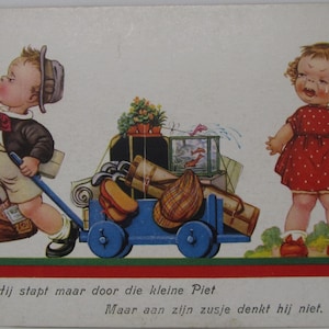 Carte postale ancienne amusante d'une petite fille et d'un garçon, carte postale vintage, vieille carte postale