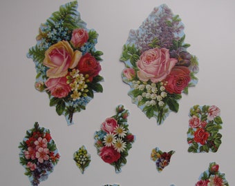 Glänzende viktorianische Stanzteile, geprägte Stanzteile, nostalgische Rosen, Poesiebilder, 13 Stück