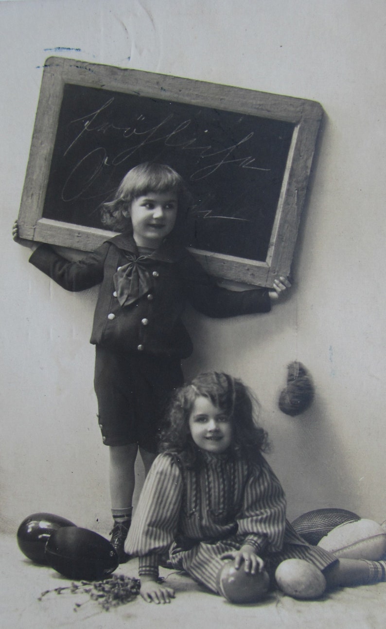 vintage Easter postcard with two little girls