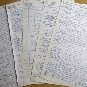大きな元帳ページ、ヴィンテージの手書きページ、5 つの巨大な元帳ページのセット、フランスのエフェメラ、オリジナルの 1960 年代のページ、古い薬局のページ