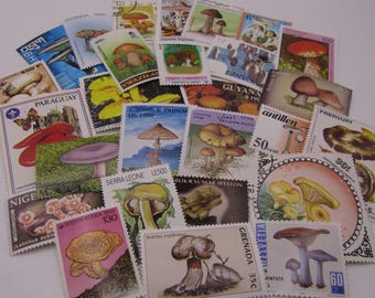 Francobolli raffiguranti funghi provenienti da tutto il mondo, 25 o 50 francobolli, usati e nuovi.