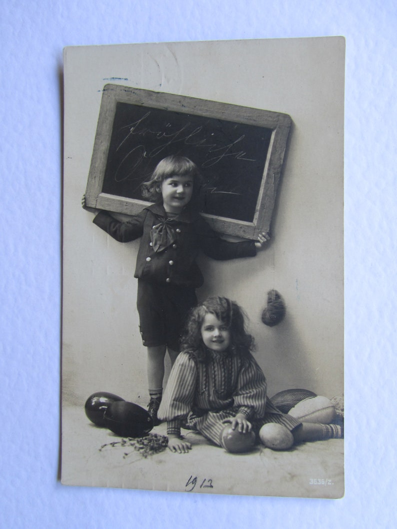 vintage Easter postcard with two little girls