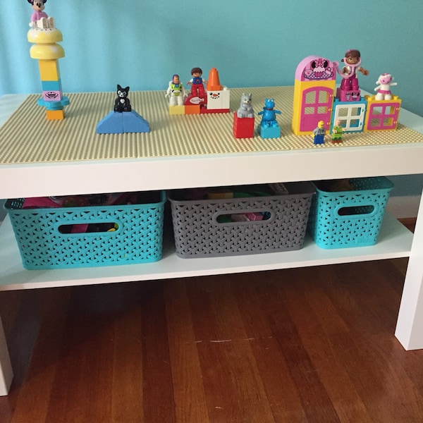 Building block table 35" by 21" with storage shelf(custom color options)