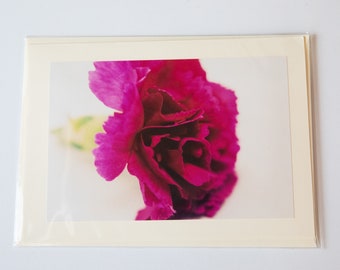 Greeting card handmade and customisable of a pink carnation