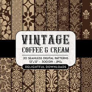 Braunes und Beiges Floral Digital Papier, 20 braune florale Damast digitale Papiere für Scrapbooking, Karten, Drucke, Handwerk, kommerzielle Nutzung