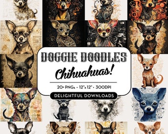 Chihuahua Clipart | Cute Dog Clipart | Digital Download | Chihuahua Bundle PNG | Chihuahua Illustration | Junk Journal  | Digital Paper