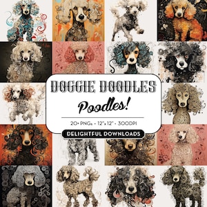 Poodle Clipart | Cute Dog Clipart | Digital Download | Poodle Bundle PNG | Poodle Illustration | Junk Journal | Poodle Scrapbook