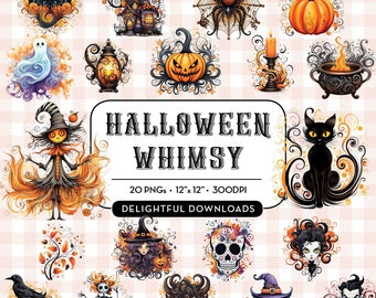 Söt Halloween Clipart | Nyckfull Halloween Clip Art-grafik | Häxa PNG | Halloweenfestdekor | Halloween PNG | Läskig Clipart