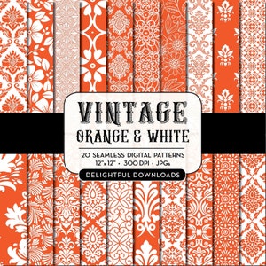 Orange Floral Digital Paper "20 VINTAGE ORANGES" with 20 orange floral damask digital papers for scrapbooking, cards, prints