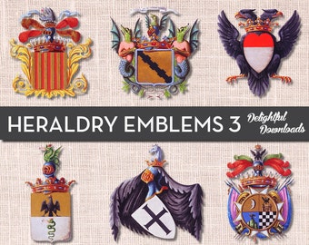 Heraldiek schilden emblemen illustraties VOL 3. Wapenschild illustraties. Ridder illustraties voor digitale collage, scrapbooking, kaarten, prints