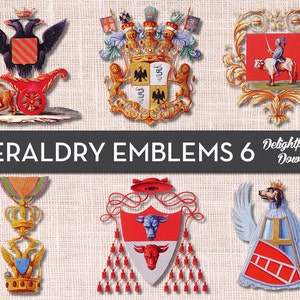 Heraldry Shields Emblems Clip Art VOL 6. Coat of Arms Clip Art. Knight Clip Art for Digital Collage, Scrapbooking, Cards, Prints